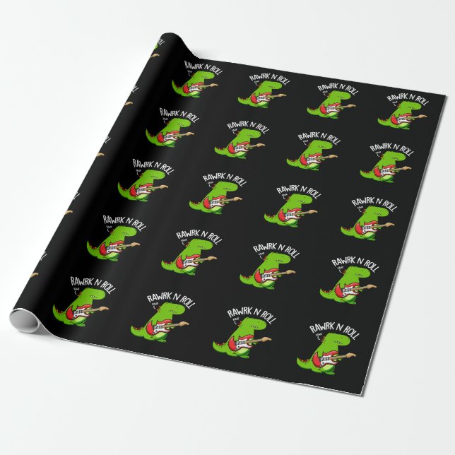 Rawrk and Roll Funny Rocker Dinosaur Pun Dark BG Geschenkpapier (Ungerollt)