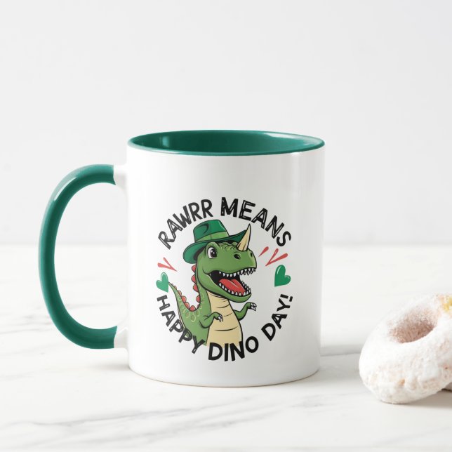 Rawrr bedeutet Happy Dino Day Tasse (Mit Donut)