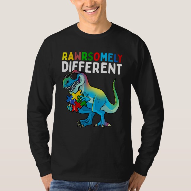Rawrsomely Different Dinosaur Autism Awareness Puz T-Shirt (Vorderseite)