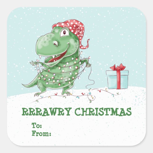 Rawry Christmas Albern Dinosaur Weihnachten Quadratischer Aufkleber (Vorderseite)