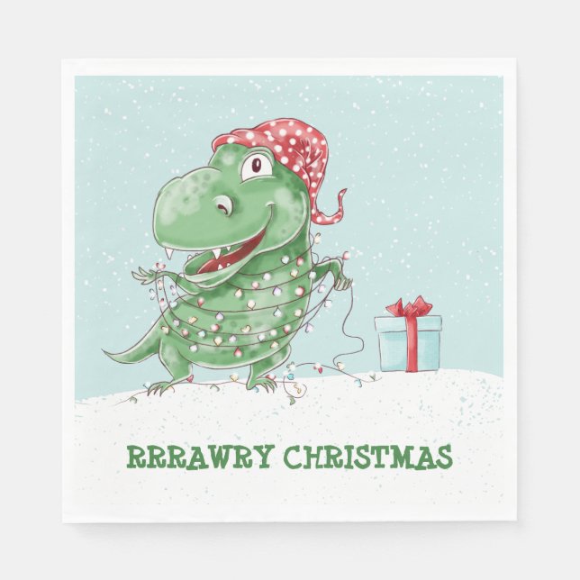 Rawry Weihnachtsdinosaurier Serviette (Vorderseite)