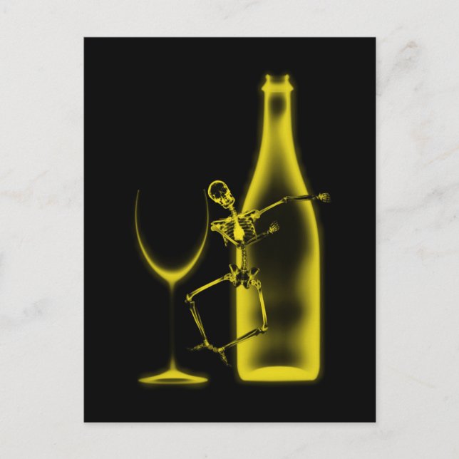 Ray Celebration Skeleton & Wine - Gelb Postkarte (Vorderseite)