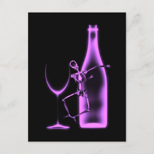 Ray Celebration Skeleton & Wine - Lila leicht Postkarte