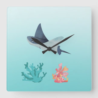 Ray Fish Underwater Illustration Wall Clock Quadratische Wanduhr