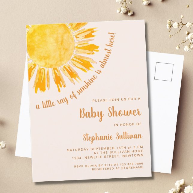 Ray of Sunshine Baby Shower Einladung Postcard (Von Creator hochgeladen)