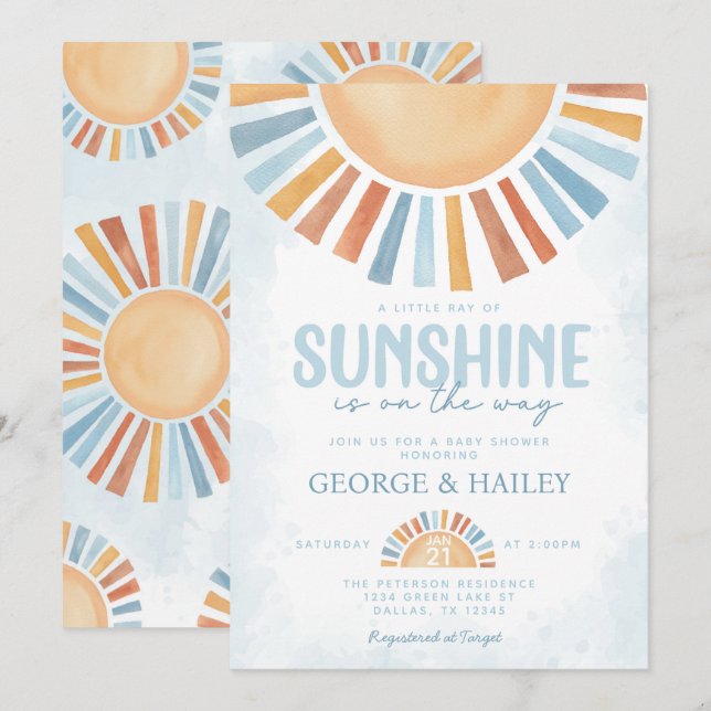 Ray of Sunshine Baby shower Invitation (Devant / Derrière)