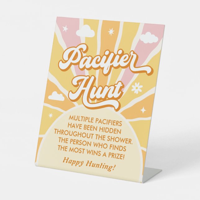Ray of Sunshine Baby Shower Schnuller Hunt Game Sockelschild (Vorderseite)
