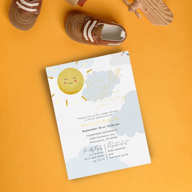 Ray of Sunshine Clouds Boy Baby Shower Folieneinladung (Von Creator hochgeladen)