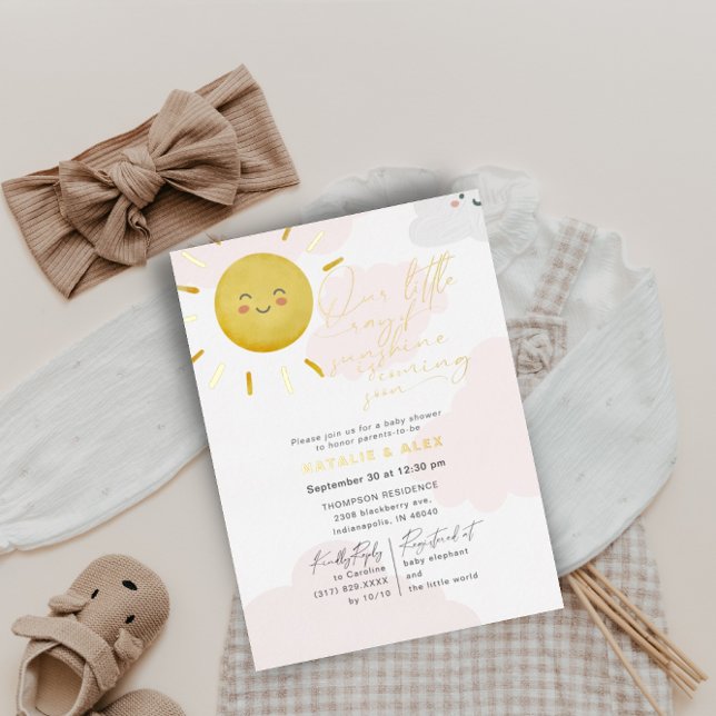 Ray of Sunshine Clouds Girl Baby Shower Folieneinladung (Von Creator hochgeladen)