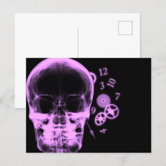 Ray-Skull- und Uhrenteile - rosa Postkarte