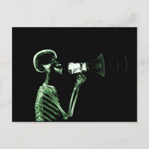 RAY VISION SKELETON AUF MEGAPHONE - GRÜNE POSTKARTE