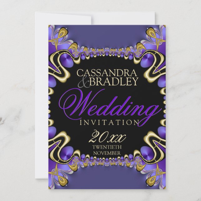 Rayalina : Purple Black Gold Wedding Invitations (Devant)