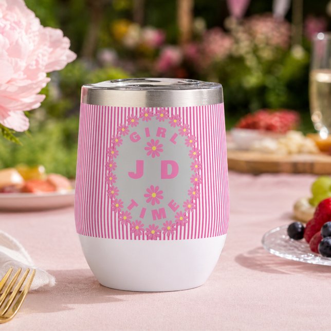 Rayé rose bonbon  (Hot or cold, it’s always GIRL TIME Customize your initials and sip in style. The sweetness of Pink.)