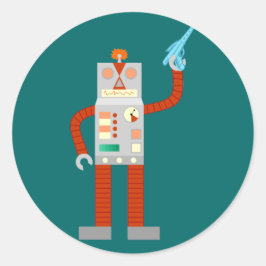 Raygun Robot Invasion Runder Aufkleber