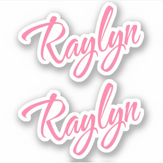 Raylyn name rosa kursive Beschriftung x2 Aufkleber (Vorderseite)