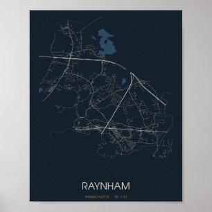 Raynham Massachusetts Straßenkarte Poster (Nacht)