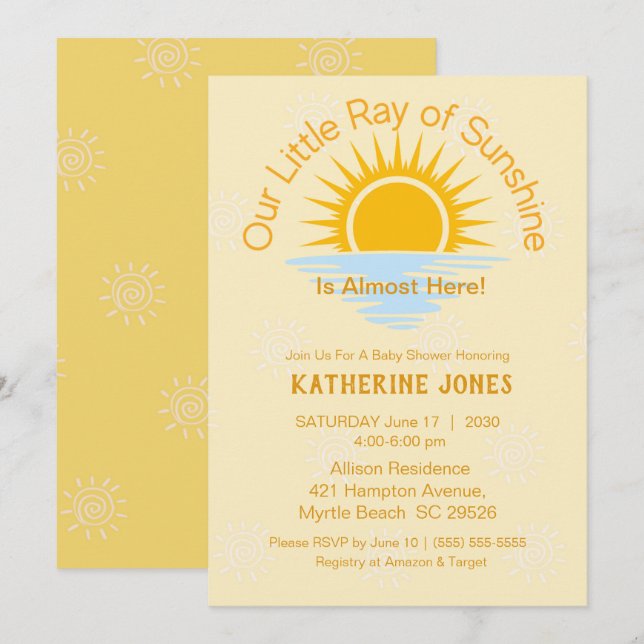 Rayon neutre de soleil Baby shower Invitation (Devant / Derrière)