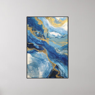 Rayonnement Marbré : Art Mural Abstrait Bleu & Or