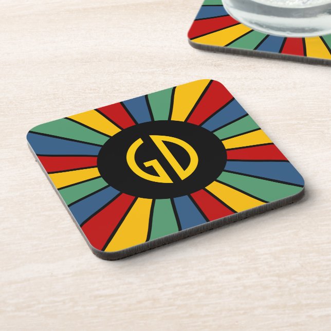 RAYS BUTTON I + your Photo, Text, Monogram Untersetzer (Linke Seite)