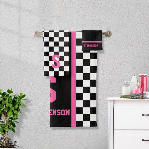 Rayure de course à carreaux rose et noir