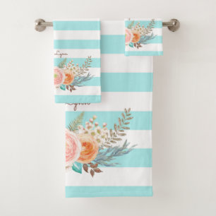 Rayures Aqua Chic Féminin Fleur et Nom
