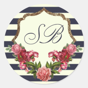 Rayures de marine de roses et autocollants de