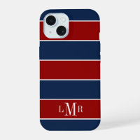 Rayures de rugby rouges et bleues Monogramme de 3