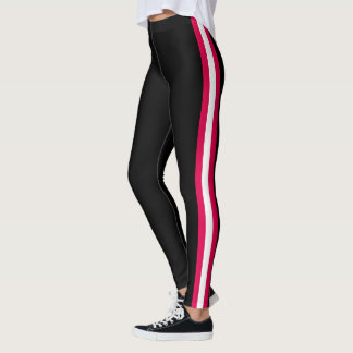 Rayures Latérales Rouges et Blanches Collants Noir