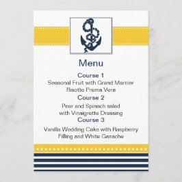 rayures marines, ancre, cartes de menu nautique