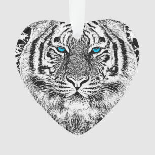Rayures noires et blanches de tigre d'yeux bleus