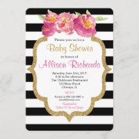 rayures noires et blanches invitation baby shower