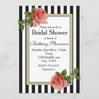 Rayures noires et blanches Roses roses Invitation