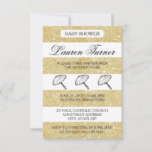 Rayures or et blanc - Invitation Baby Shower 3x5