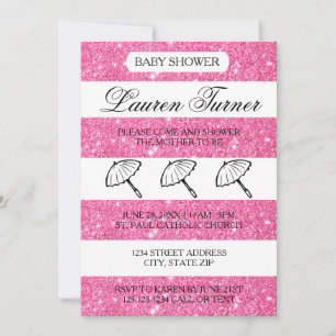 Rayures roses et blanches - Invitation à une baby 