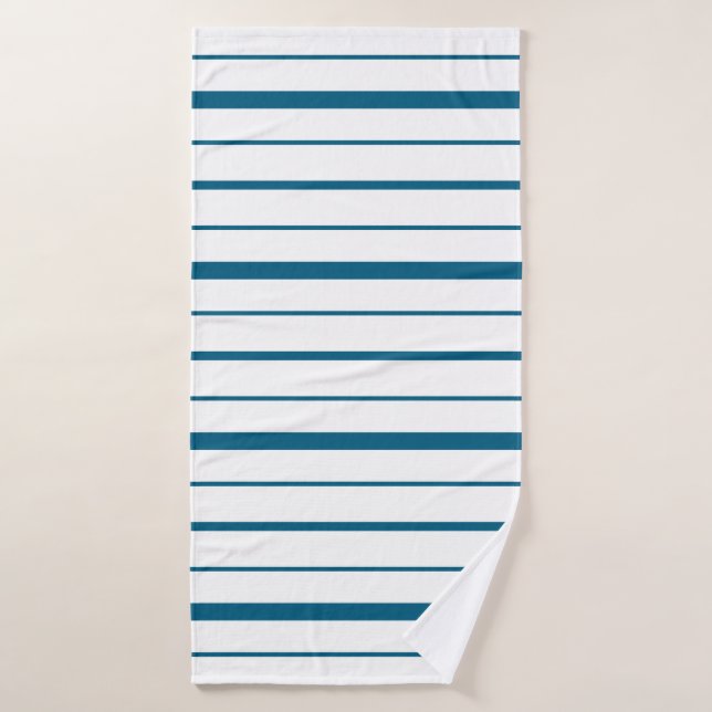 Rayures sarcelle foncée sur fond blanc (Serviette de bain)