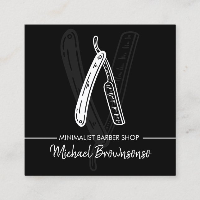Razor Barber Minimalistisch Simple Black Quadratische Visitenkarte (Vorderseite)