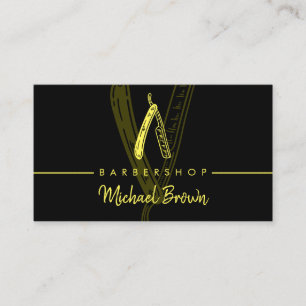 Razor BarberShop Logo Schwarz Gelb Visitenkarte