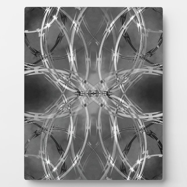 Razor wire against dark clouds fotoplatte (Vorderseite)