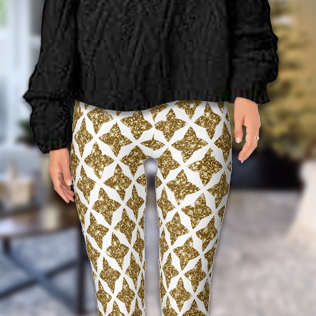Razzle Dazzle Christmas Glitterie Gold Stars Leggings (Von Creator hochgeladen)