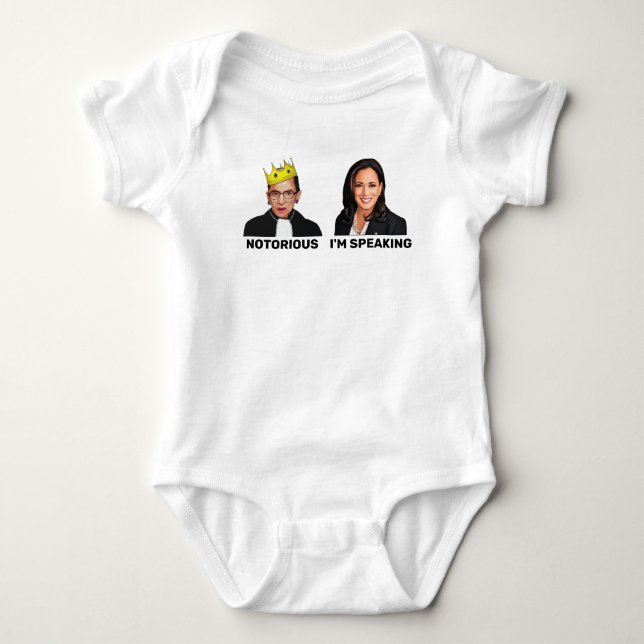 RBG Notorious Kamala Harris Ich spreche Baby Strampler (Vorderseite)