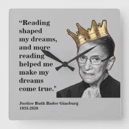 RBG, Zitat lesen, grau Quadratische Wanduhr