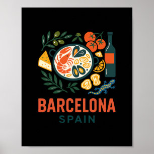 Rcelona Spanien Souvenir Paella Spanisches Essen U Poster