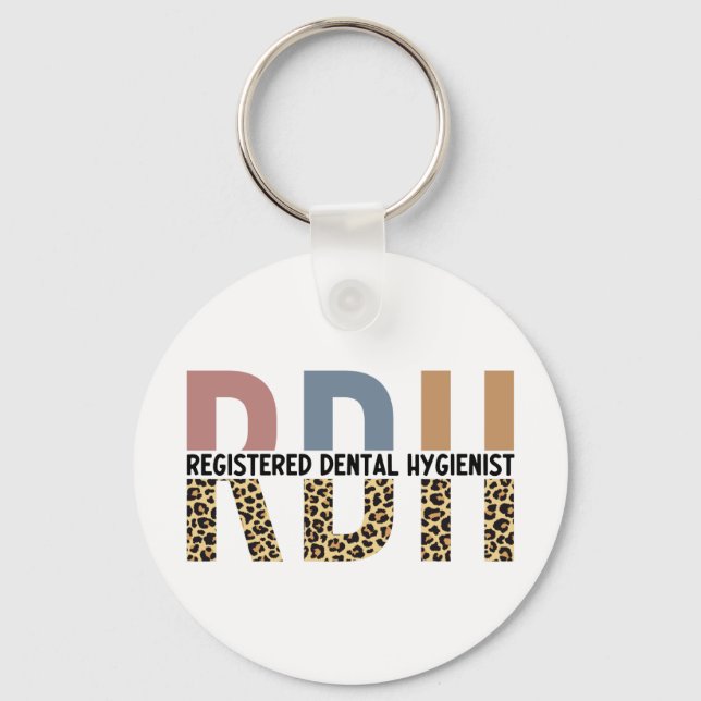 RDH Registered Dental Hygienic Leopard Typografy Schlüsselanhänger (Vorderseite)