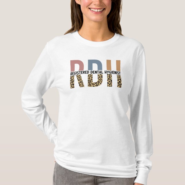 RDH Registered Dental Hygienic Leopard Typografy T-Shirt (Vorderseite)