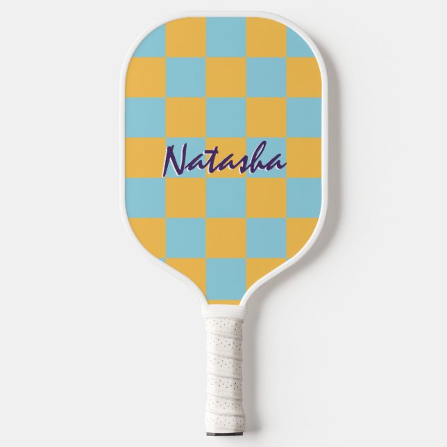 Re geometrische Quadrate Bright Checked Patches Pickleball Schläger (Vorderseite)