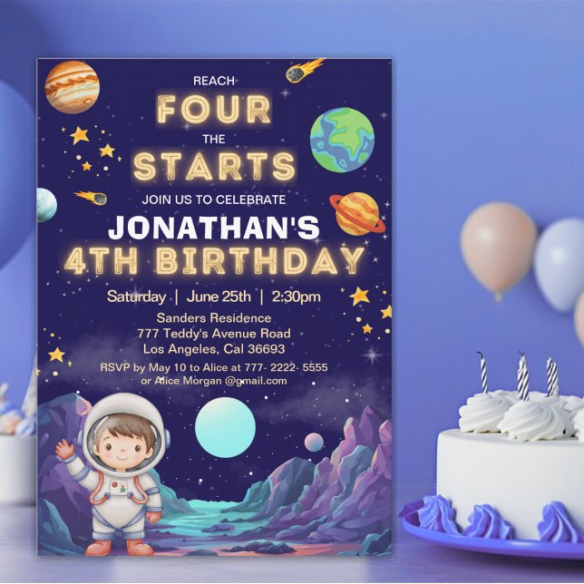 Reach Four the Stars Space Boy Birthday 4 Einladung (Von Creator hochgeladen)
