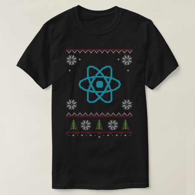 ReactJS JavaScript Programmer Ugly Sweater Christm T-Shirt (Design vorne)