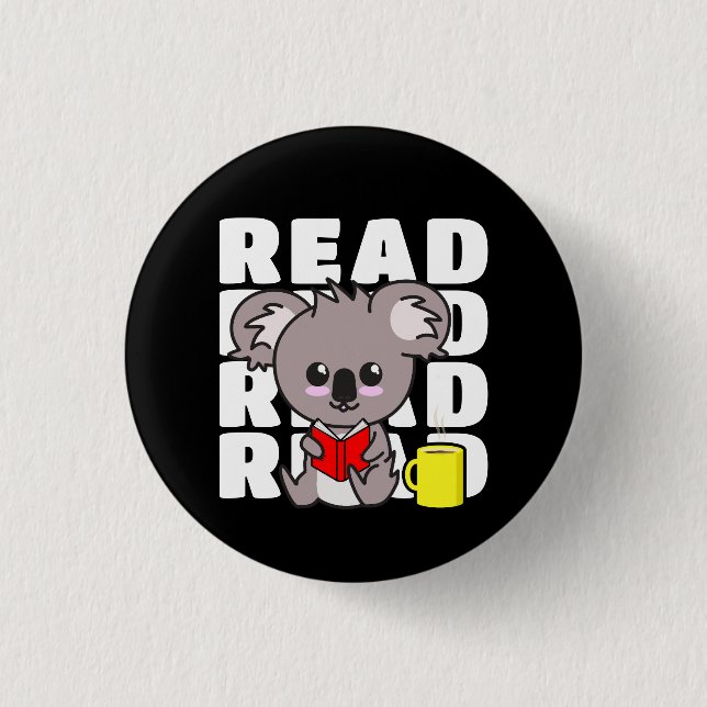 Read: Cute Koala Reading Book & Coffee Mug Button (Vorderseite)