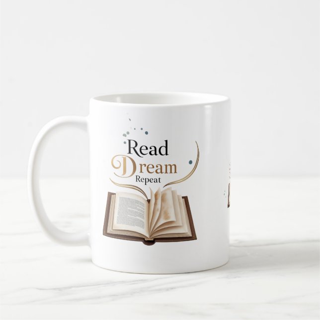 Read Dream Repeat Ceramic Mug - Flaming Book  Kaffeetasse (Links)