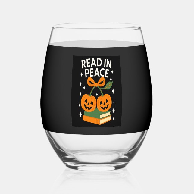 Read in Peace Funny Halloween Book Weinglas Ohne Stiel (Vorderseite)